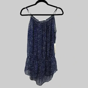 NWT‎ Susana Monaco Blue & White Small Fit & Flare Tank Top Sheer Flowy